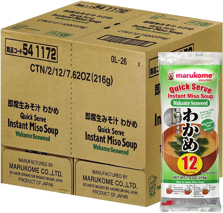 Marukome Instant Miso Soup with Wakame Seaweed (Box of 24 Packs)